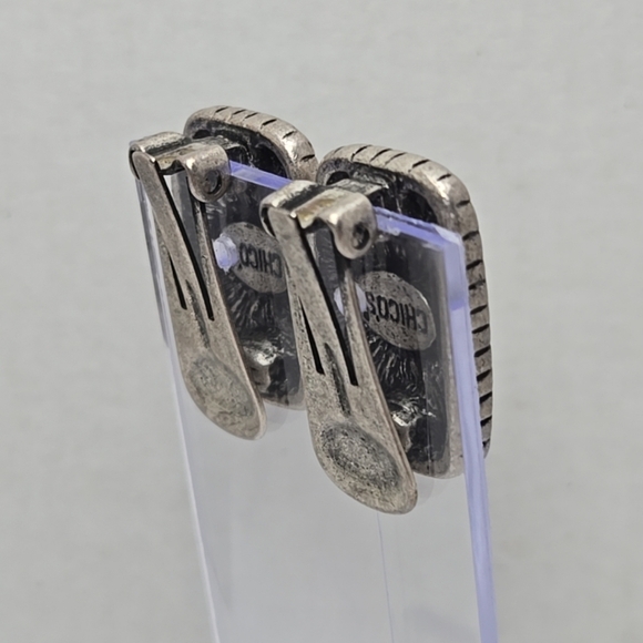 Chico's Silver Tone Turquoise Aqua Color with Copper Design Clip-On Earrings - Picture 6 of 9